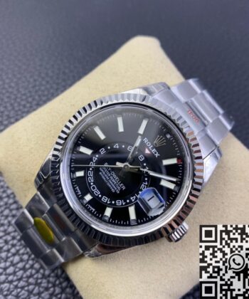 Fake Sky Dweller Watch Rolex M326934-0005 Gloss Black Dial