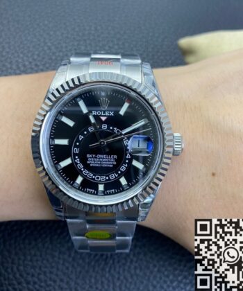 Fake Sky Dweller Watch Rolex M326934-0005 Gloss Black Dial