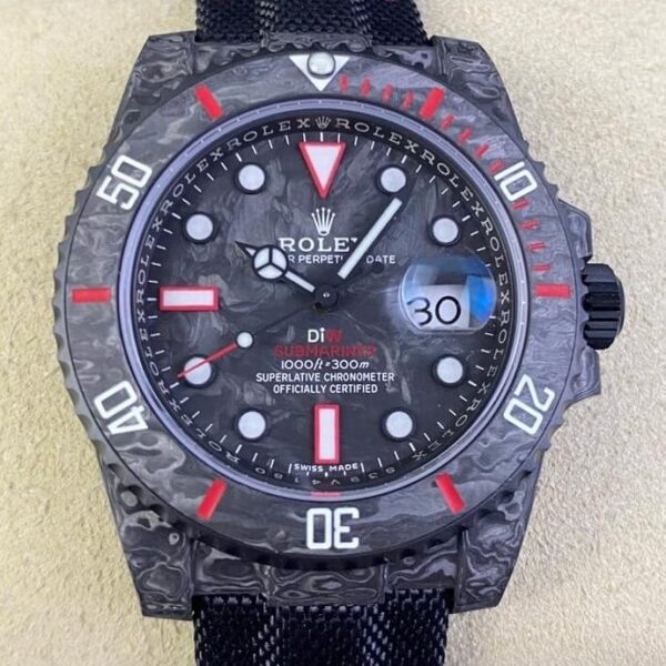 Rolex Submariner Copy Custom Colored Carbon Fiber Case Red