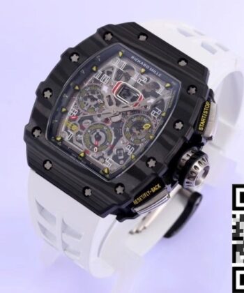 Replica Richard Mille Watches RM011 White Rubber Strap KV
