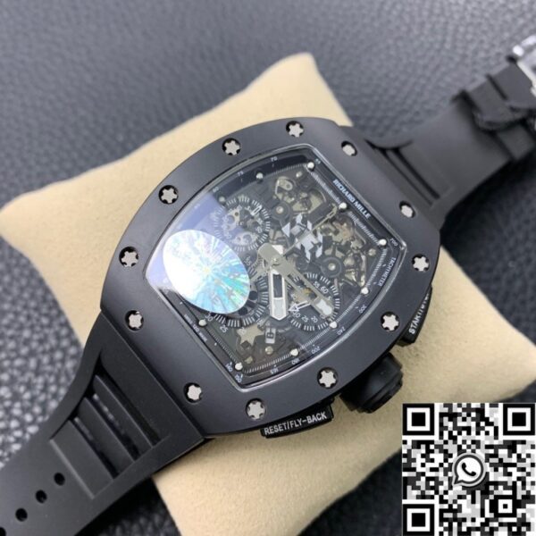 Fake Richard Mille Watch​es RM011 Black Ceramic Case KV