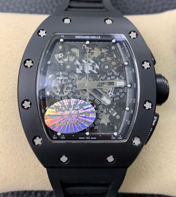 Fake Richard Mille Watch​es RM011 Black Ceramic Case KV