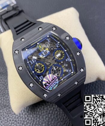 Men's Richard Mille RM011 Blue Dial Carbon Fiber Watch Case