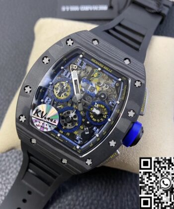Men's Richard Mille RM011 Blue Dial Carbon Fiber Watch Case