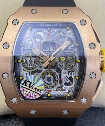 Replicas Richard Mille RM011 Rose Gold Black Rubber Strap Case