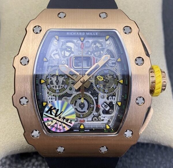Replicas Richard Mille RM011 Rose Gold Black Rubber Strap Case