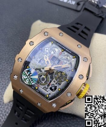 Replicas Richard Mille RM011 Rose Gold Black Rubber Strap Case