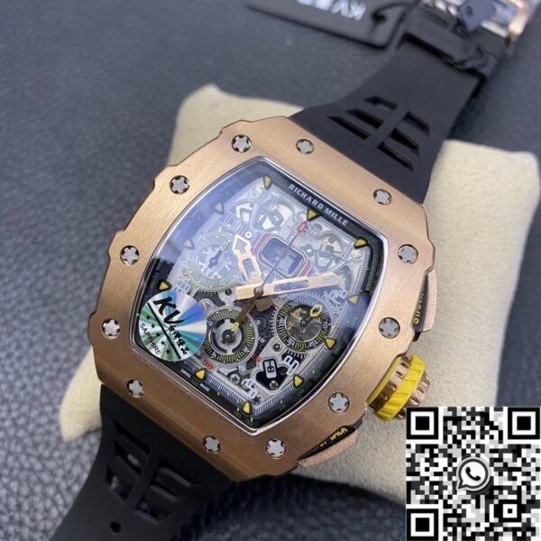 Replicas Richard Mille RM011 Rose Gold Black Rubber Strap Case