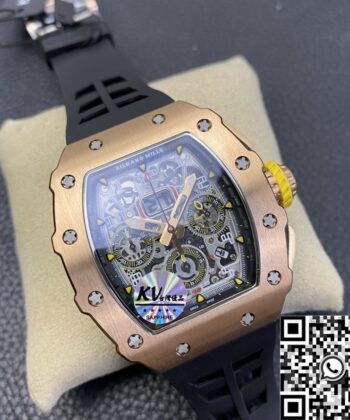 Replicas Richard Mille RM011 Rose Gold Black Rubber Strap Case