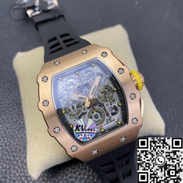 Replicas Richard Mille RM011 Rose Gold Black Rubber Strap Case