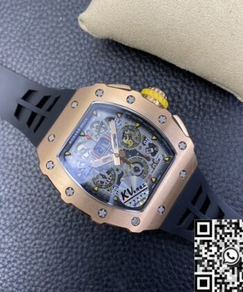 Replicas Richard Mille RM011 Rose Gold Black Rubber Strap Case