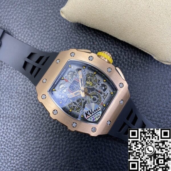 Replicas Richard Mille RM011 Rose Gold Black Rubber Strap Case