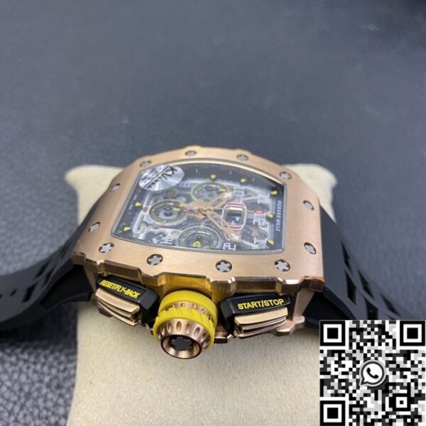 Replicas Richard Mille RM011 Rose Gold Black Rubber Strap Case