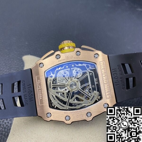 Replicas Richard Mille RM011 Rose Gold Black Rubber Strap Case
