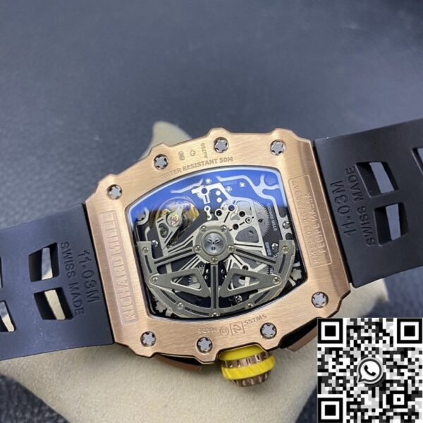 Replicas Richard Mille RM011 Rose Gold Black Rubber Strap Case