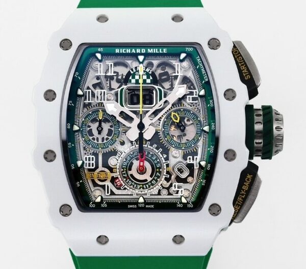Richard Mille RM11 Watch White Ceramic Green Rubber Strap KV