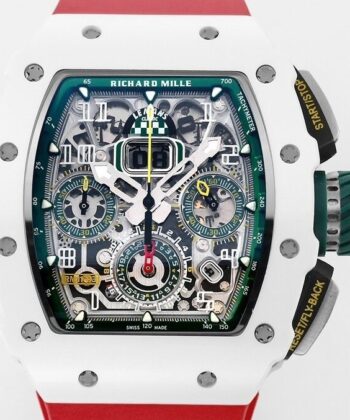 Richard Mille RM11 Replica White Ceramic Red Rubber Strap