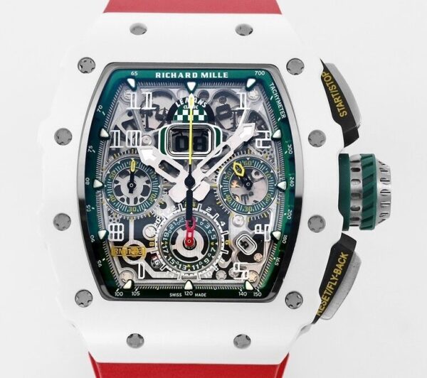 Richard Mille RM11 Replica White Ceramic Red Rubber Strap