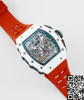 Richard Mille RM11 Replica White Ceramic Red Rubber Strap