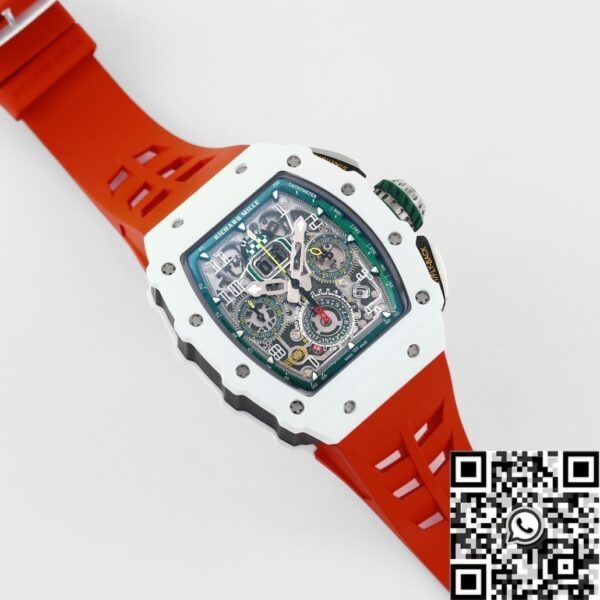 Richard Mille RM11 Replica White Ceramic Red Rubber Strap