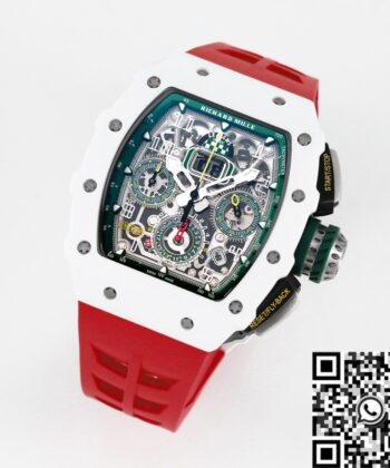 Richard Mille RM11 Replica White Ceramic Red Rubber Strap
