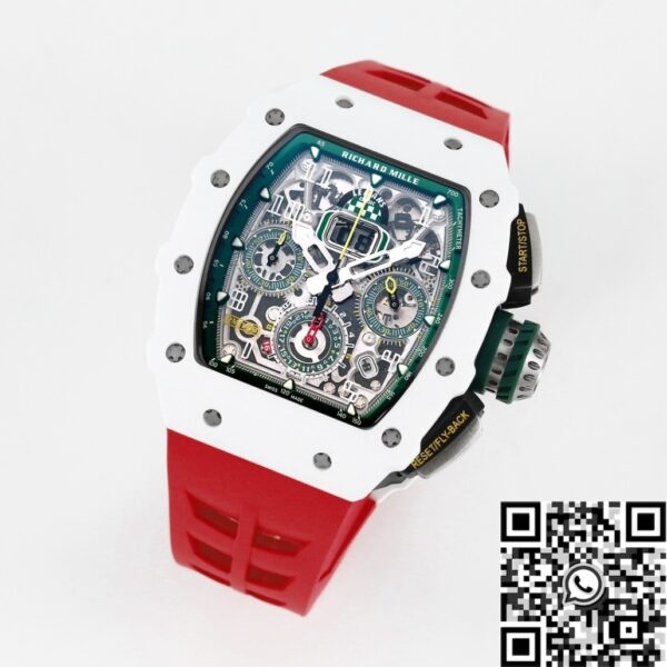 Richard Mille RM11 Replica White Ceramic Red Rubber Strap