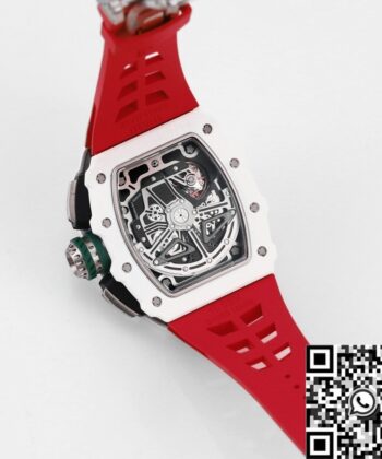 Richard Mille RM11 Replica White Ceramic Red Rubber Strap