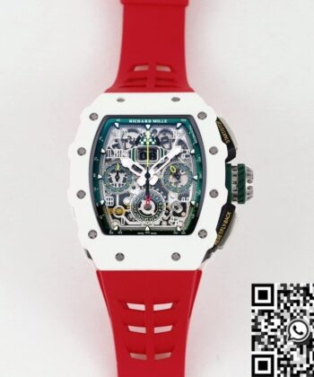 Richard Mille RM11 Replica White Ceramic Red Rubber Strap