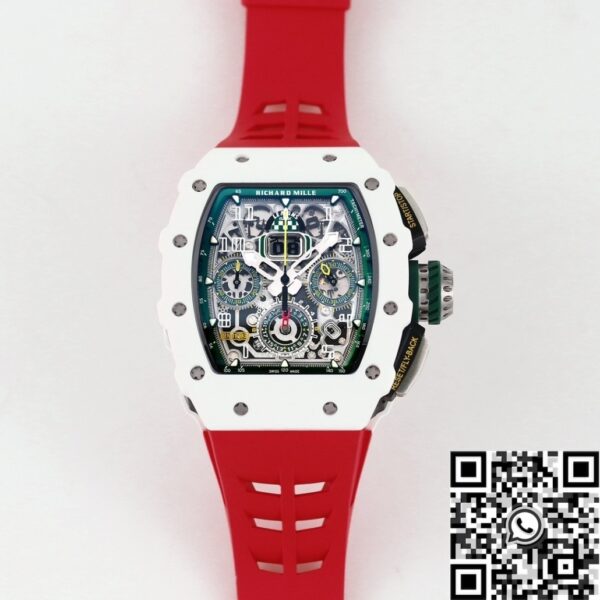 Richard Mille RM11 Replica White Ceramic Red Rubber Strap