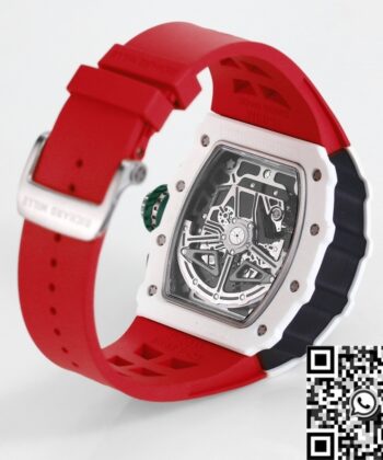 Richard Mille RM11 Replica White Ceramic Red Rubber Strap
