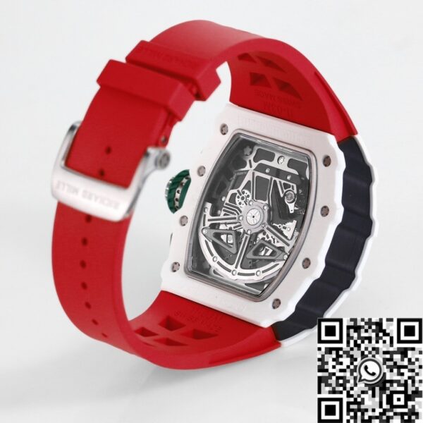 Richard Mille RM11 Replica White Ceramic Red Rubber Strap