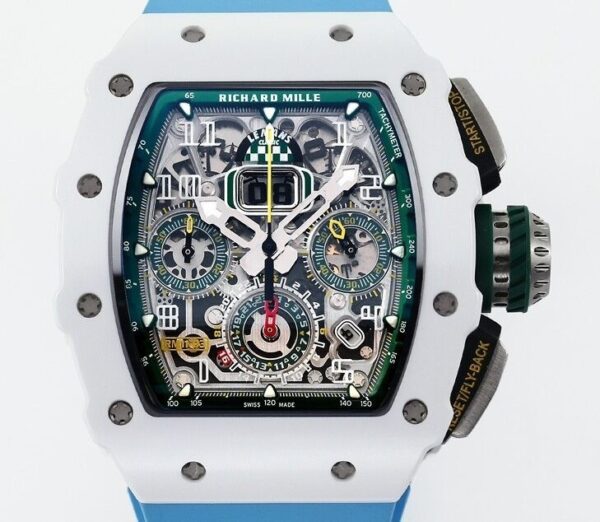 RM11 Replica Watch Richard Mille White Ceramic Blue Rubber