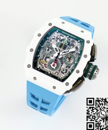 RM11 Replica Watch Richard Mille White Ceramic Blue Rubber