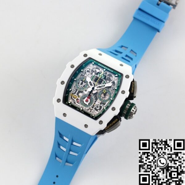 RM11 Replica Watch Richard Mille White Ceramic Blue Rubber