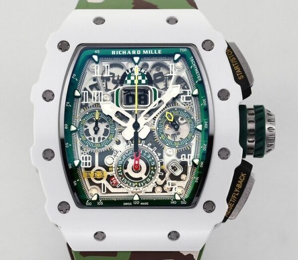 Fake Richard Mille RM11 White Ceramic Camouflage Rubber Strap