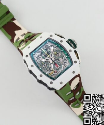 Fake Richard Mille RM11 White Ceramic Camouflage Rubber Strap