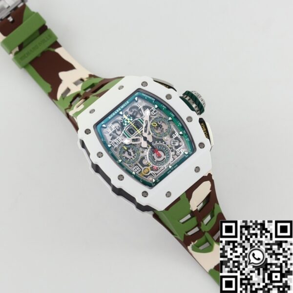 Fake Richard Mille RM11 White Ceramic Camouflage Rubber Strap