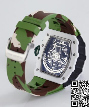 Fake Richard Mille RM11 White Ceramic Camouflage Rubber Strap
