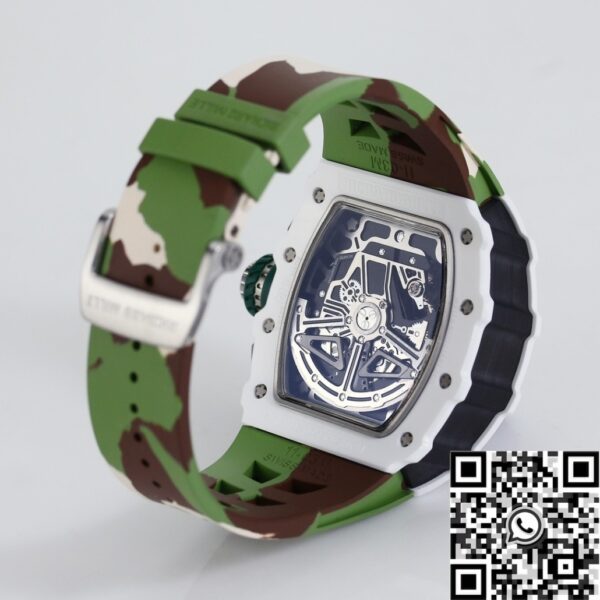 Fake Richard Mille RM11 White Ceramic Camouflage Rubber Strap