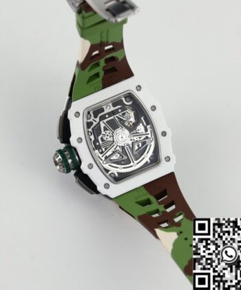 Fake Richard Mille RM11 White Ceramic Camouflage Rubber Strap