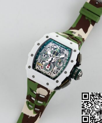 Fake Richard Mille RM11 White Ceramic Camouflage Rubber Strap