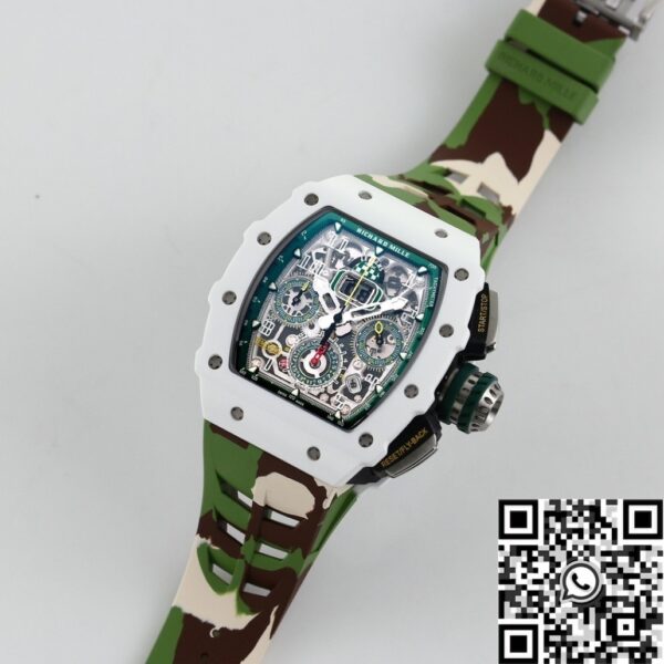 Fake Richard Mille RM11 White Ceramic Camouflage Rubber Strap
