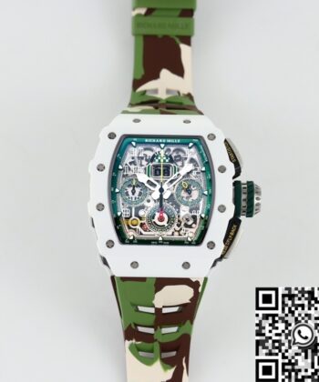 Fake Richard Mille RM11 White Ceramic Camouflage Rubber Strap