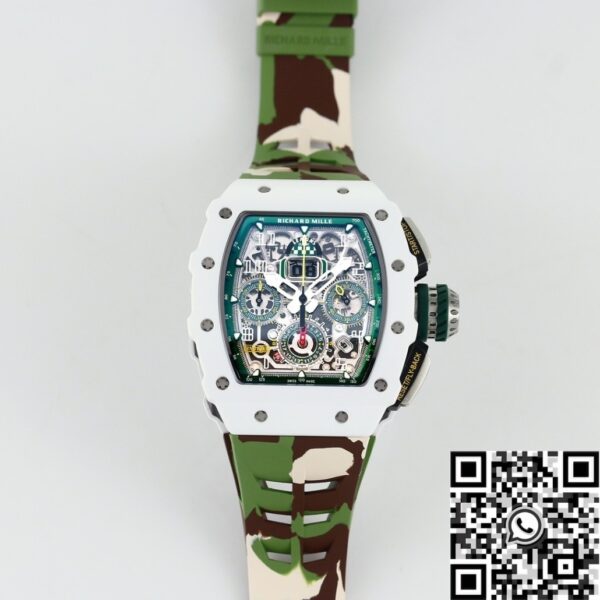 Fake Richard Mille RM11 White Ceramic Camouflage Rubber Strap