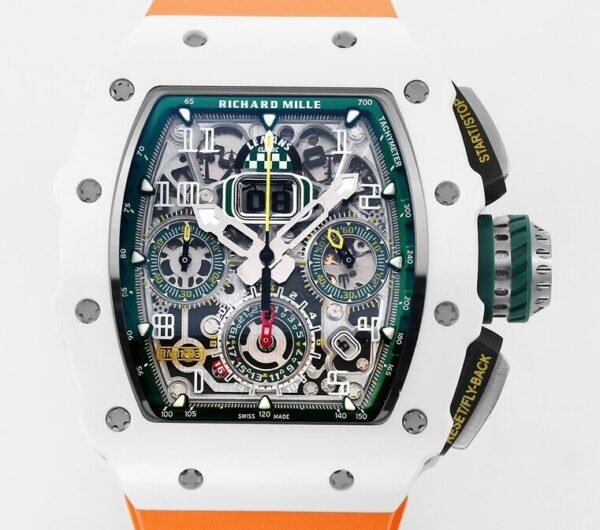 Fake RM11 Watches Richard Mille White Ceramic Orange Rubber