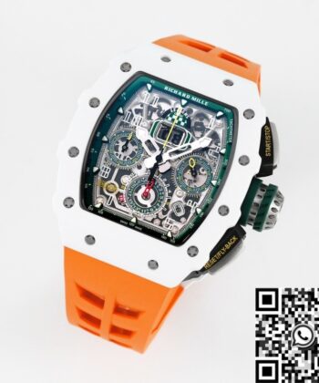 Fake RM11 Watches Richard Mille White Ceramic Orange Rubber