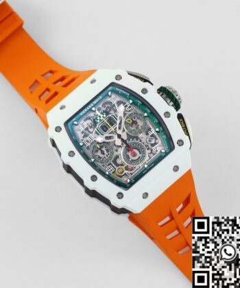 Fake RM11 Watches Richard Mille White Ceramic Orange Rubber