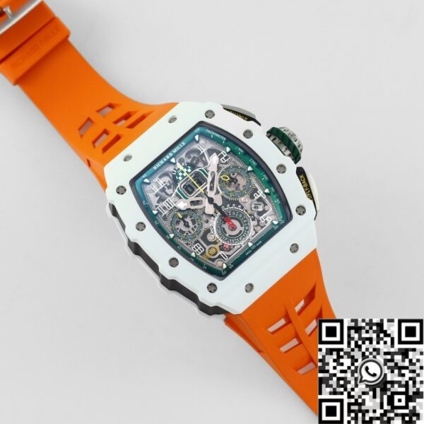 Fake RM11 Watches Richard Mille White Ceramic Orange Rubber