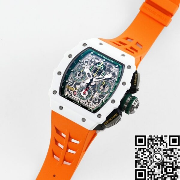 Fake RM11 Watches Richard Mille White Ceramic Orange Rubber