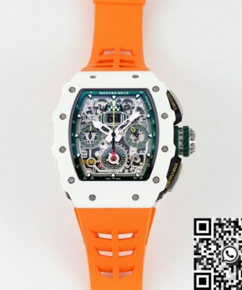 Fake RM11 Watches Richard Mille White Ceramic Orange Rubber